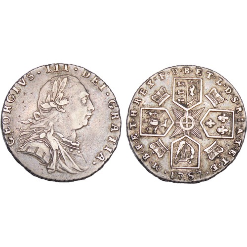 355 - George III Sixpence 1787. 3.0g. 21mm. Laureate and draped bust right. R. Cruciform shields with crow... 