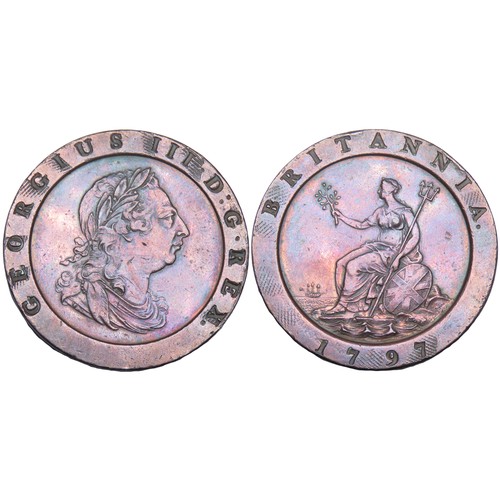 357 - George III Soho Mint. Birmingham, Cartwheel Twopence 1797. 55.80g. 41mm. Laureate and draped bust ri... 