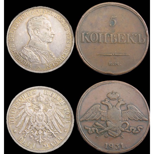 471 - Russia & Germany Coin Group (2). To include a copper 5 Kopek dated 1831 and a silver 3 Marks dat... 