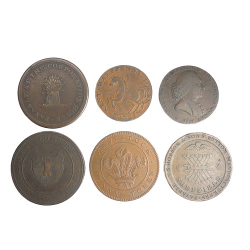 474 - 18th /19th Century Copper Tokens (6). Tunstead and Wapping one penny, 1819. Kent, 1794 halfpenny. 17... 