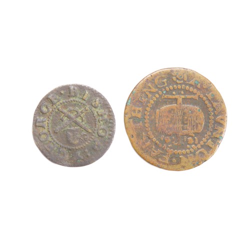 477 - 17th Century Trade Tokens (2). George Bishop, cutler in Oxford 1668. MD 120. Taunton farthing, Const... 