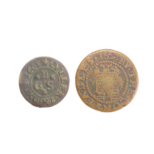 477 - 17th Century Trade Tokens (2). George Bishop, cutler in Oxford 1668. MD 120. Taunton farthing, Const... 