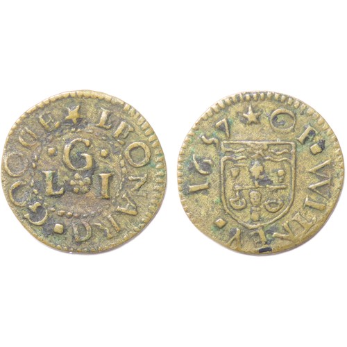 478 - 17th century trade token, Leonard Goode, Witney, Oxfordshire. 1657. Ref: MD 232.