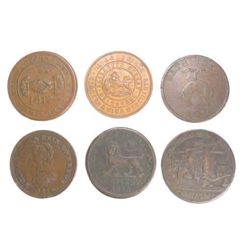 479 - 19th Century Copper Trade Tokens (6). To include issues from, Birmingham, Melbourne Australia, Bath,... 