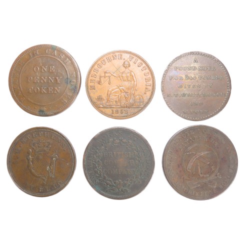 479 - 19th Century Copper Trade Tokens (6). To include issues from, Birmingham, Melbourne Australia, Bath,... 