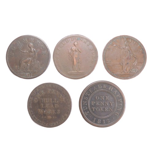 480 - 19th Century Copper Trade Tokens (5). To incliude tokens of Staffordshire, Hull lead works, Sheffiel... 