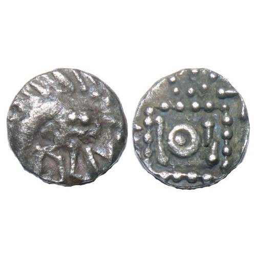 212 - Anglo-Saxon Sceattas. Continental Issues, 695-740 AD. Series E. 12mm. 1.27g. Veriety E, degenerate h... 