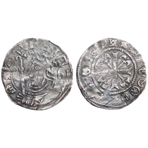 221 - Rare: Stephen Lozenge Sceptre Type Penny. York, ornamental type. A unique variant with the left faci...