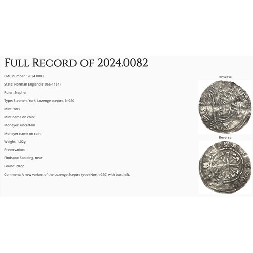 221 - Rare: Stephen Lozenge Sceptre Type Penny. York, ornamental type. A unique variant with the left faci... 