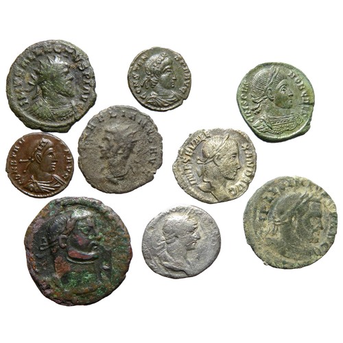 205 - Roman bronze and silver coin group, including issues of Allectus, Severus Alexander, Trajan, Constan... 