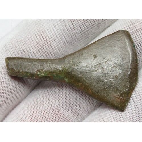 16 - Bronze Age Chisel. Circa 1500-800 BC. 11g, 38mm. Formed of a narrow solid shaft with an expanding br... 