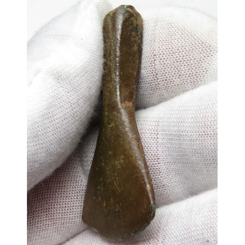 16 - Bronze Age Chisel. Circa 1500-800 BC. 11g, 38mm. Formed of a narrow solid shaft with an expanding br... 