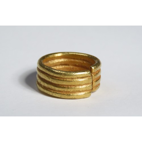 19 - Bronze Age gold ring ornament. Middle Bronze Age penannular ring, circa 1300-1150 BCE. Comprised of ... 