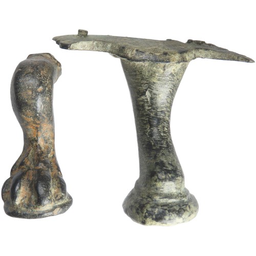 33 - Large Roman Bronze casket or tripod feet (2). Circa 1st-3rd century CE. Both heavy cast pieces, one ... 