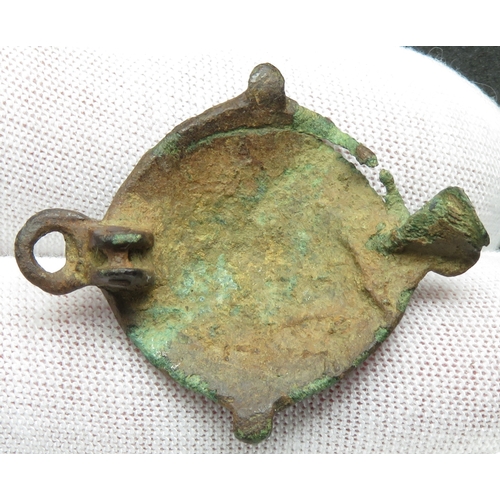 34 - Roman enamelled unbonate brooch, 2nd century CE. 38mm. An unusual example detailed with a quatrefoil... 