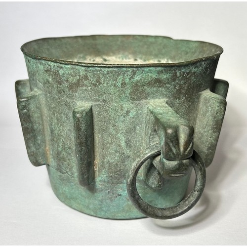 65 - Hispano-Moresque Bronze Mortar. Circa 15th century CE. 175mm x 95mm. A heavy cast bronze mortar form... 