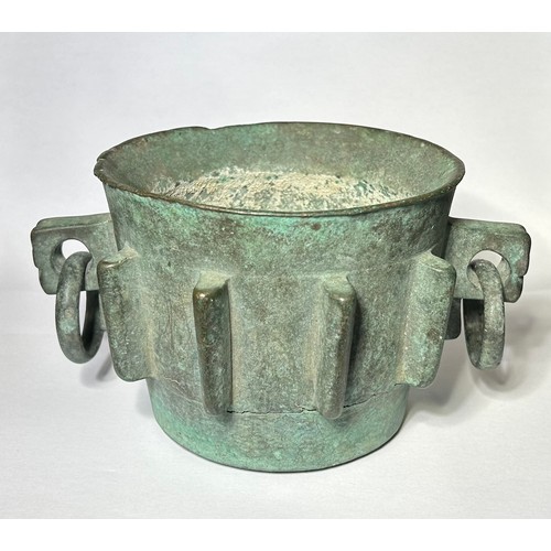 65 - Hispano-Moresque Bronze Mortar. Circa 15th century CE. 175mm x 95mm. A heavy cast bronze mortar form... 