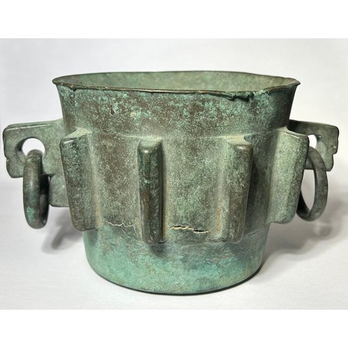 65 - Hispano-Moresque Bronze Mortar. Circa 15th century CE. 175mm x 95mm. A heavy cast bronze mortar form... 