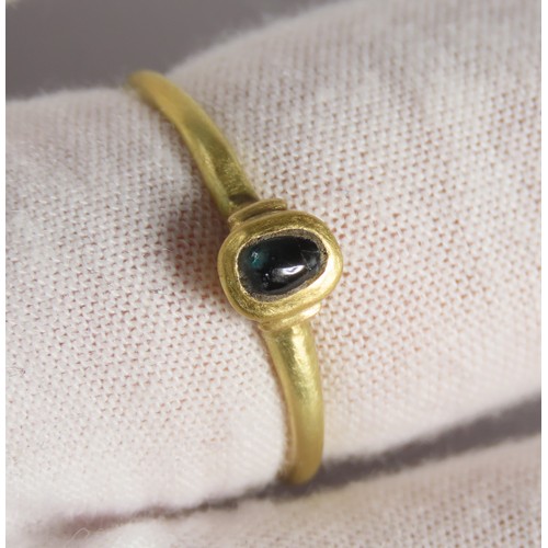 66 - Medieval Gold Ring. Circa 13th-14th century CE. 25mm, 2.05g. An exceptional medieval gem-set finger ... 