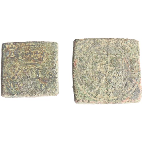 90 - James I coin weights (2). Circa 1603-1625 AD. To include a weight of 30 shillings for the Rose-ryal ... 