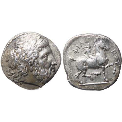 91 - Tetradrachm; Macedonia, Philip II. 359-336 BC; Amphipolis, circa 323/2-316/5 BC. 14.29g. Head of Zeu... 