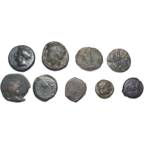 96 - Ancient bronze coin group (9). Circa 200-50 BC. Mostly Greek issues in varying grades. A good resear... 