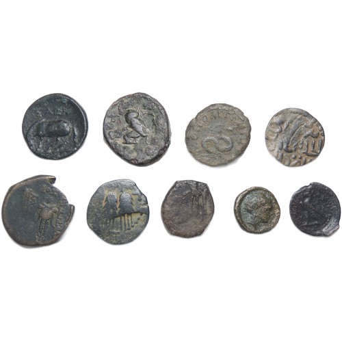 96 - Ancient bronze coin group (9). Circa 200-50 BC. Mostly Greek issues in varying grades. A good resear... 