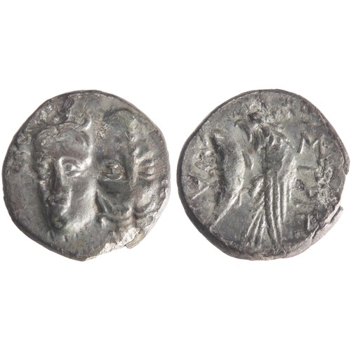 93 - Moesia, Istros AR Drachm. Circa 280-250 BC. Two young male heads facing, side by side, one upright, ... 