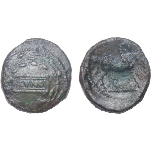 174 - Catuvellauni and Trinovantes: Cunobelinus Stepping Horse bronze unit. 8-41 AD. 16mm. 2.31g. CVNO in ... 