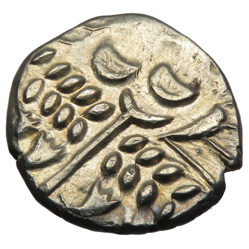 160 - Durotriges 'white gold' stater, circa 1st century BC. Cranborne Chase type. Wreath, cloak and cresce... 