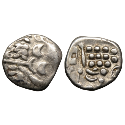 161 - Durotriges stater, circa 1st century BC. Cranborne Chase type. Wreath, cloak and crescents. R. Dis-j... 