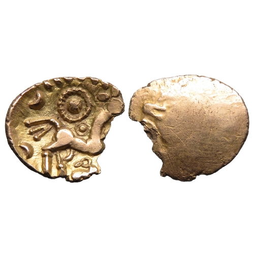 147 - Dobunni CORIO quarter stater. Circa 20 BC-5 AD. COR on plain field. R. Triple-tailed horse right, pe... 