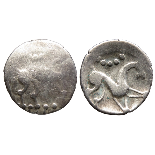 144 - Corieltavi silver unit South Ferriby boar/horse type. Circa, 50-20 BC. Silver, 15mm, 1.14g. Stylised... 