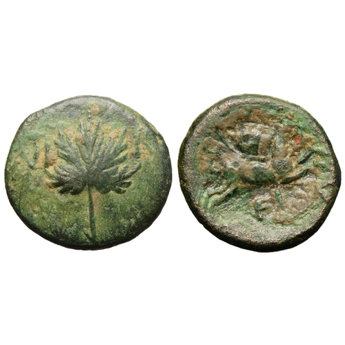 127 - Regini and Artebates: Verica Vine Leaf stater (bronze core). Circa 10-40 AD. Vine leaf dividing VI R... 