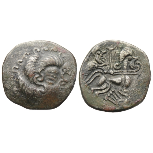 119 - Coriosolites: Ogmios and Lyre stater. Circa 1st century BC. Head right. R. Human-headed horse right,... 