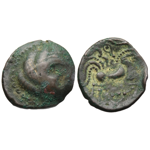 120 - Coriosolites: Ogmios and Boar stater. Circa 1st century BC. Head right. R. Bird headed horse right, ... 