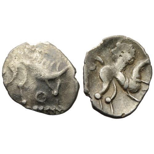 141 - Corieltavi silver unit South Ferriby boar/horse type. Circa, 50-20 BC. Silver, 17mm, 1.27g. Stylised... 