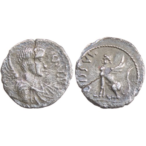 172 - Trinovantes & Catuvellauni. Cunobelin Sphinx type silver unit. Circa 10-43 AD. Winged and draped... 