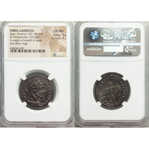 204 - SYRIA. Laodicea ad Mare. Septimius Severus, 93-211 AD. Silver tetradrachm, 27mm. 10.56g. NGC Choice ... 