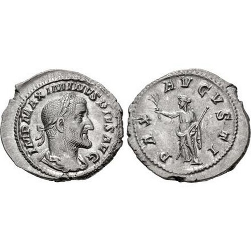 215 - Maximinus I. 235-238 AD. Silver Denarius, 21mm. 2.67g. Rome mint. 2nd emission, 236 AD. Laureate, dr... 