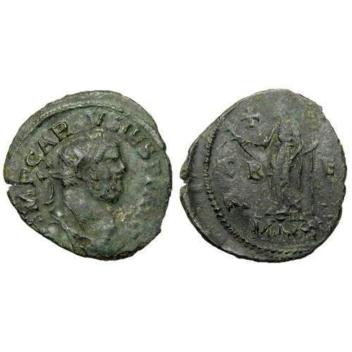 228 - Carausius antoninianus. Circa 286-293 AD. Billon, 3.74g. 24mm. Radiate and draped bust right, IMP CA... 