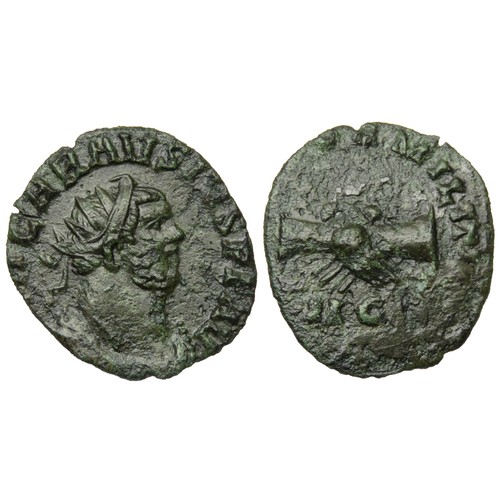 229 - Carausius antoninianus. Circa 286-293 AD. Billon, 1.68g. 19mm. Radiate and draped bust right, IMP CA... 