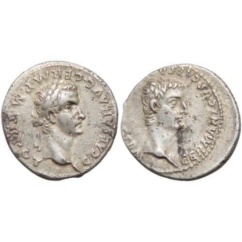 181 - Caligula and Germanicus Denarius. Rome, AD 37-38. C CAESAR AVG GERM P M TR POT, laureate head of Cal... 