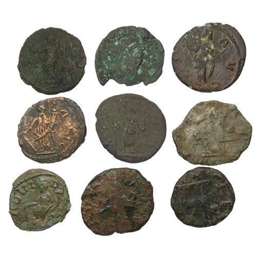 222 - Carausius antoninianii (9). Circa 286-293 AD.  Largest 23mm. Reverse types, FORTVNA AVG, IOVI, LEG I... 