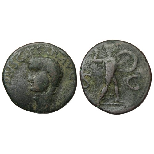 183 - Claudius imitation As. Circa 1st century AD. Bare head left, CLAVDIVS CAESAR AVG. R. S C, Minerva ad... 