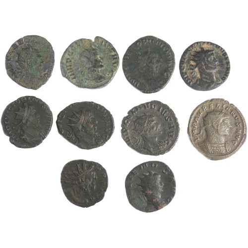 240 - Roman Antoninianii (10). Circa 3rd century AD. To include coins from the reigns of, Gallienus, Aurel... 