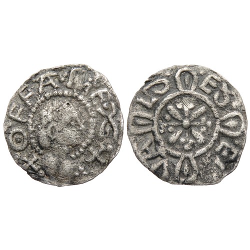 253 - Offa Penny, 780-792 AD. London, portrait floral cross type. Light coinage, 1.06g. 17mm. Bare-headed ... 