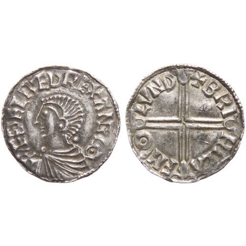 259 - Aethelred II Penny. 978-1016 AD. Long cross type, BMC IVa. London mint. Bare-headed bust left, +AEDE... 