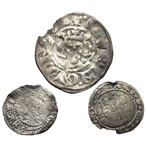 327 - British hammered coin group (3). Circa 13th-16th century AD. Edward I penny and 2 Elizabeth I pennie... 