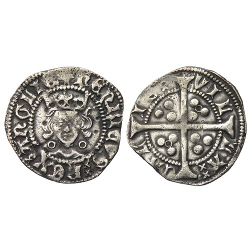 310 - Henry VI penny. Annulet issue, 1422-30 AD. Calais mint. Crowned facing bust, annulets at neck. R. Cr... 